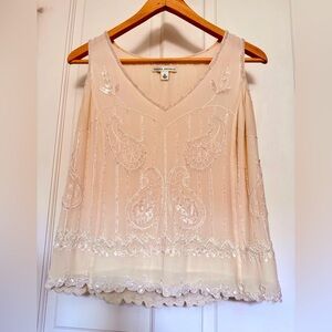 Banana Republic 100% Silk Beaded Top